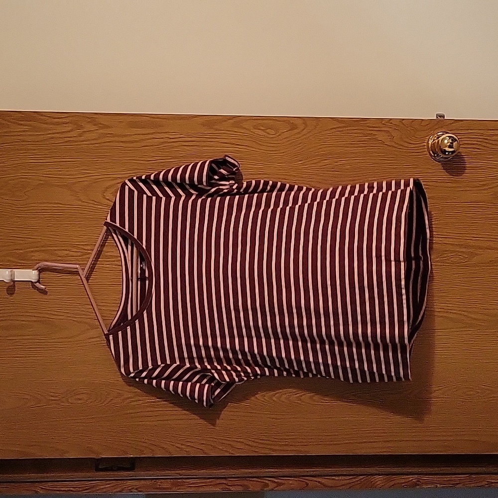 Duluth Trading Co Maroon and Cream Striped Tee